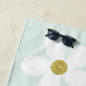 グリーンホワイトシンプルデイジー金ゴールドパーソナル ビーチタオル (インサイチュ)