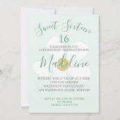 グリーンホワイトシンプルデイジーSweet sixteenシック 招待状 (正面)