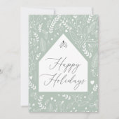 グリーンホワイトシンプルフローラビジネスクリスマスカード (正面)