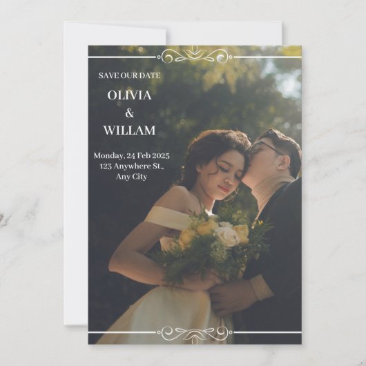 グリーンホワイトシンプル結婚式招待状 招待状 (正面)