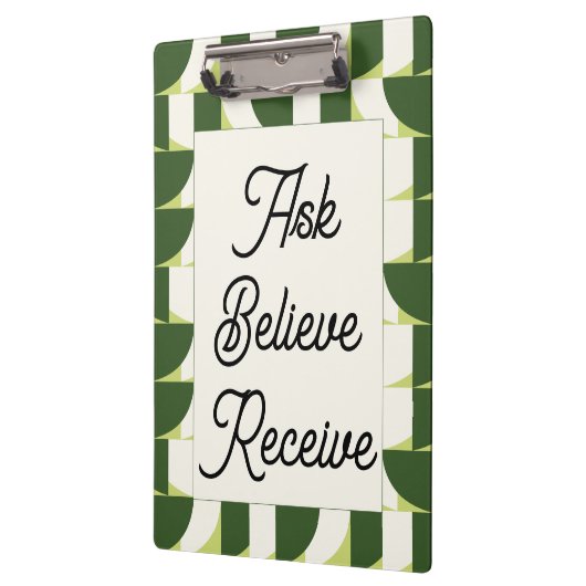 グリーンホワイトジオメトリック抽象芸術アート クリップボード (左)