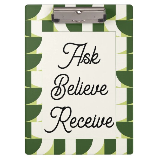 グリーンホワイトジオメトリック抽象芸術アート クリップボード (正面)