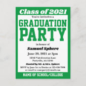 グリーンホワイトスクールカラーズ卒業招待状 案内ポストカード (正面)