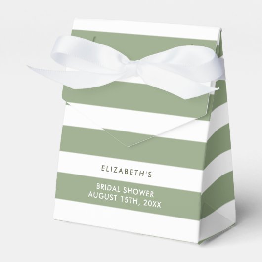 グリーンホワイトストライプパターンブライダルシャワー フェイバーボックス (正面サイド)