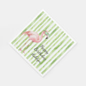 グリーンホワイトストライプ誕生日ピンクフラミンゴ スタンダードランチョンナプキン (角)