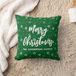 グリーンホワイトスノーフレークかわいいレトロファミリークリスマス クッション