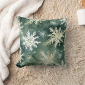 グリーンホワイトスノーフレークスウィンタークリスマスホリデー クッション (ブランケット)