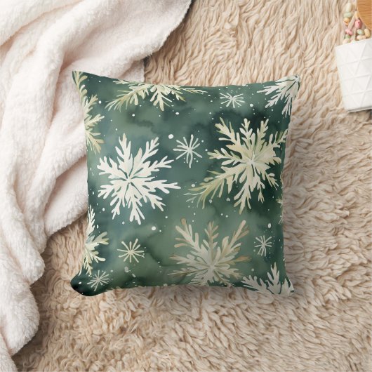 グリーンホワイトスノーフレークスウィンタークリスマスホリデー クッション (ブランケット)