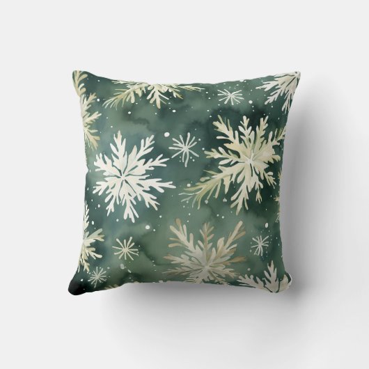 グリーンホワイトスノーフレークスウィンタークリスマスホリデー クッション (裏面)
