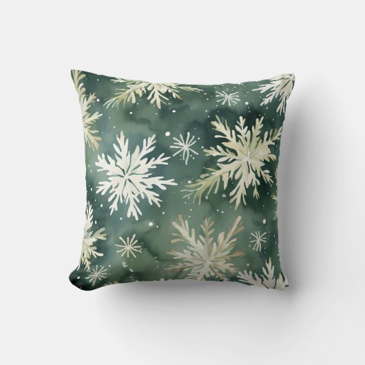 グリーンホワイトスノーフレークスウィンタークリスマスホリデー クッション (正面)
