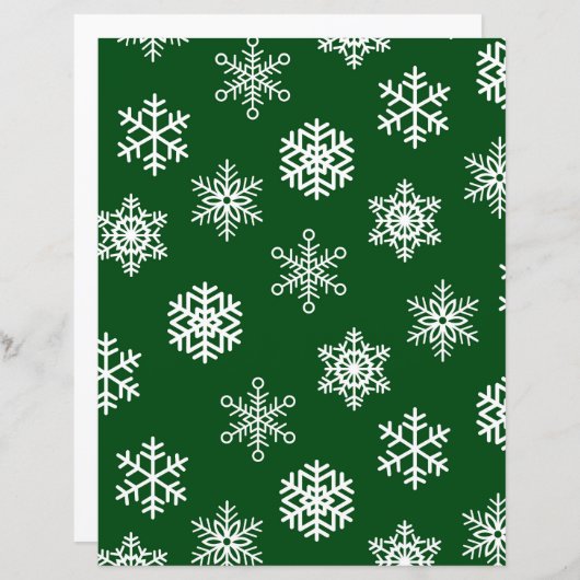 グリーンホワイトスノーフレークスクラップブック紙 (正面/裏面)