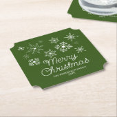 グリーンホワイトスノーフレークスクリスマスパーティー ペーパーコースター (アングル)