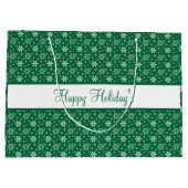 グリーンホワイトスノーフレークスハッピーホリデーズフェスティバル ラージペーパーバッグ (裏面)