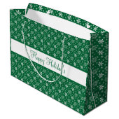 グリーンホワイトスノーフレークスハッピーホリデーズフェスティバル ラージペーパーバッグ (裏面アングル)