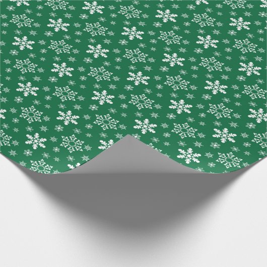 グリーンホワイトスノーフレークスホリデーフェスティバルクリスマス ラッピングペーパー (角)