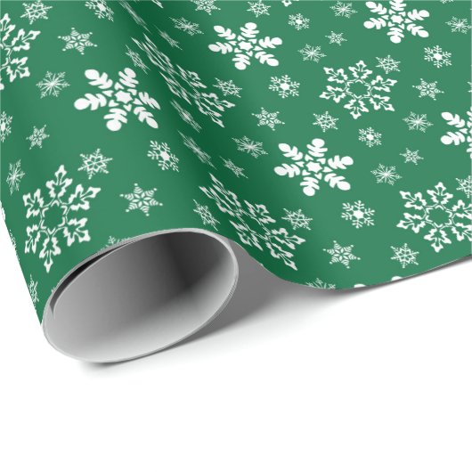 グリーンホワイトスノーフレークスホリデーフェスティバルクリスマス ラッピングペーパー (ロールコーナー)