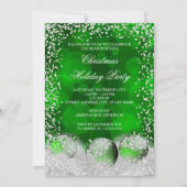 グリーンホワイトスノーボーブルクリスマスホリデーパーティー 招待状 (正面)