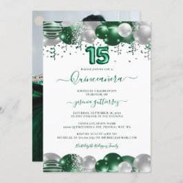 グリーンホワイトスパークルフォトキンセアニラバルーン 招待状