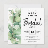 グリーンホワイトセージエレガント植物学ブライダルシャワー 招待状 (正面)