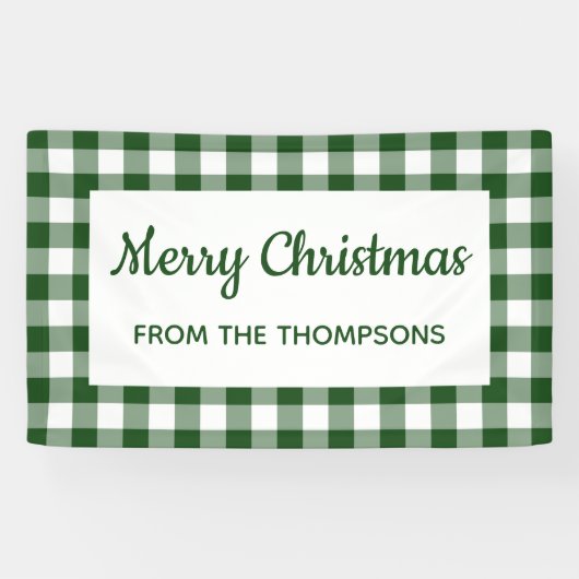 グリーンホワイトバッファローチェッククリスマスパーティー 横断幕 (横)