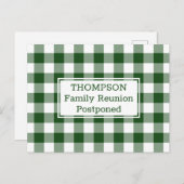 グリーンホワイトバッファローチェック延期された家族懇親会 案内ポストカード (正面/裏面)