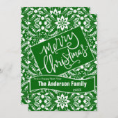 グリーンホワイトフォークフローラホリデーパターン シーズンカード (正面/裏面)