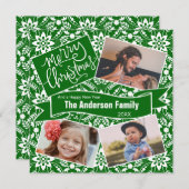 グリーンホワイトフォークフローラホリデーパターン シーズンカード (正面/裏面)