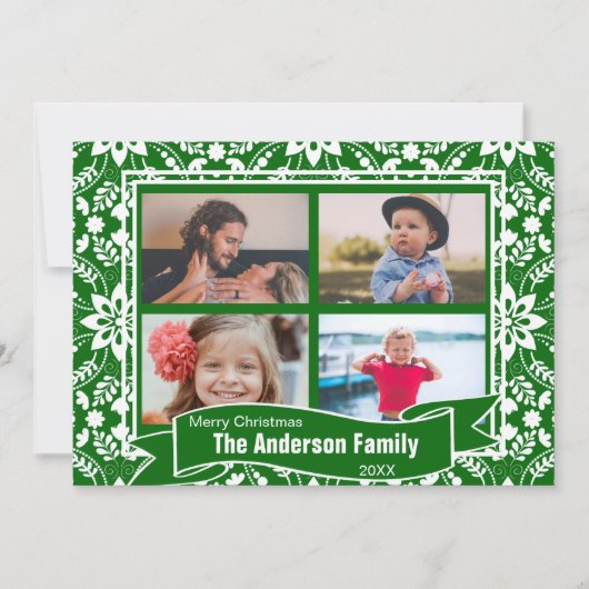 グリーンホワイトフォークフローラホリデーパターン シーズンカード (正面)