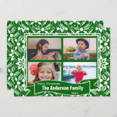 グリーンホワイトフォークフローラホリデーパターン シーズンカード (正面/裏面)