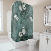 グリーンホワイトフラワーフローラ シャワーカーテン (インサイチュ)
