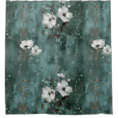 グリーンホワイトフラワーフローラ シャワーカーテン (正面)