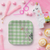 グリーンホワイトフローラギンガムプレイドカントリーファームハウス ペーパープレート (パーティー)