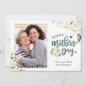 グリーンホワイトフローラハッピーマザーの日の写真 カード (正面)