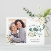 グリーンホワイトフローラハッピーマザーの日の写真 カード (スタンド正面)