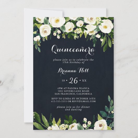 グリーンホワイトフローラブ王室のルーキンセニェラ 招待状 (正面)