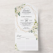 グリーンホワイトフローラ幾何学的ブライダルシャワーレシピ オールインワン招待状 (内側)