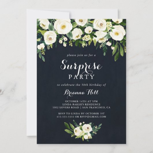 グリーンホワイトフローラ王室のブルーサプライズパーティー 招待状 (正面)