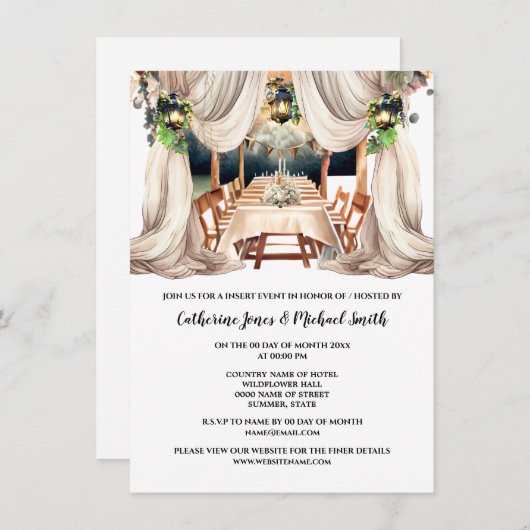 グリーンホワイトブドウ園つる植物ワインファームのダイニングランタン 招待状 (正面/裏面)