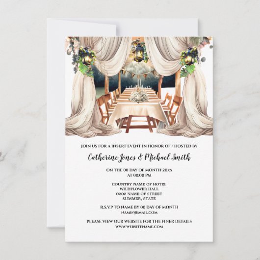 グリーンホワイトブドウ園つる植物ワインファームのダイニングランタン 招待状 (正面)