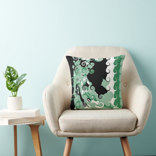 グリーンホワイトブラックレトロ絵を描ズ抽象芸術アールデコ クッション (椅子)