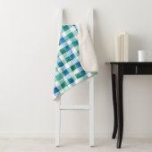 グリーンホワイトブループレイドストライプクリスマスクリスマス シェルパブランケット (インサイチュ)