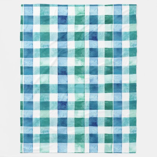 グリーンホワイトブループレイドストライプクリスマスクリスマス フリースブランケット (正面)