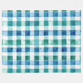 グリーンホワイトブループレイドストライプクリスマスクリスマス フリースブランケット (正面(横))