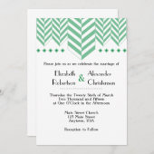 グリーンホワイトヘリンボーン結婚式招待状 招待状 (正面/裏面)