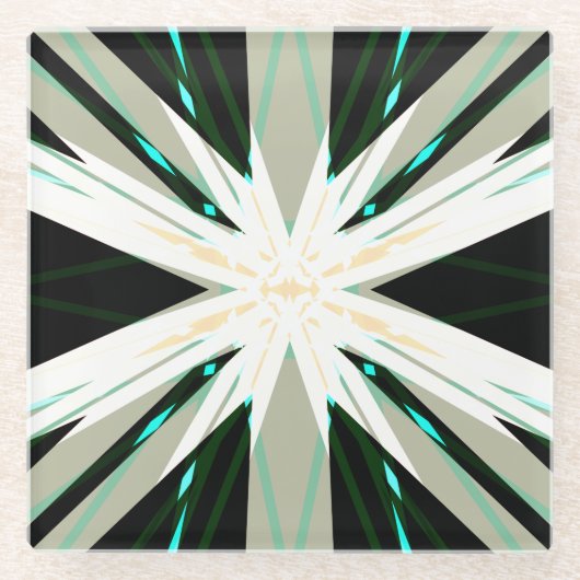 グリーンホワイトベージュウィンタースタースターバストスノーフレーク ガラスコースター (正面)