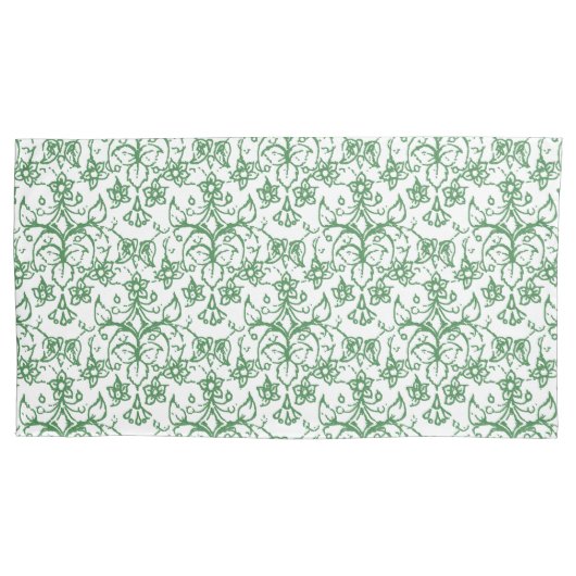 グリーンホワイトペリウィンクルフローラレース状パターン 枕カバー (正面左)