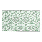 グリーンホワイトペリウィンクルフローラレース状パターン 枕カバー (裏面-左)