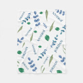 グリーンホワイトボタニカルウォーター離れカラーベビー名 フリースブランケット (正面)