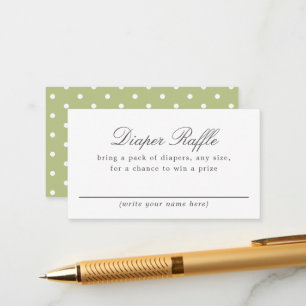 グリーンホワイトポルカドットベビーシャワーおむつラッフル エンクロージャーカード