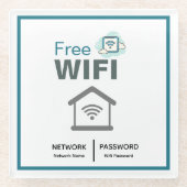 グリーンホワイトミニマリストフリーWifiホテルインターネット ガラスコースター (正面)